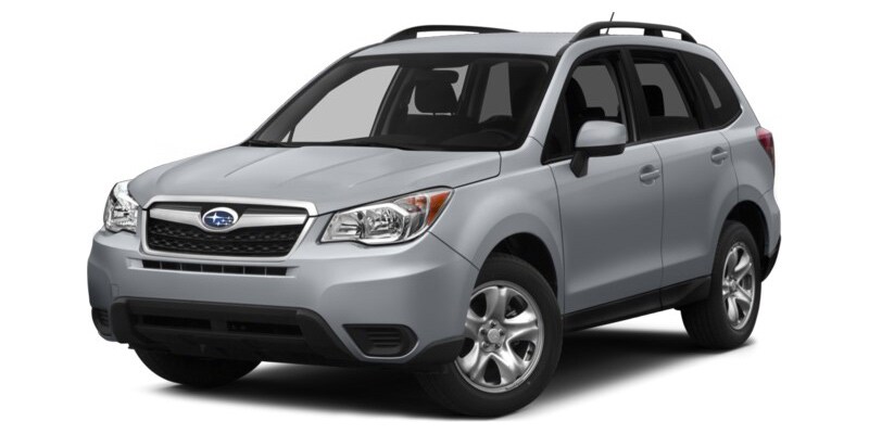 Image is of a silver Subaru Forester on a white background. 