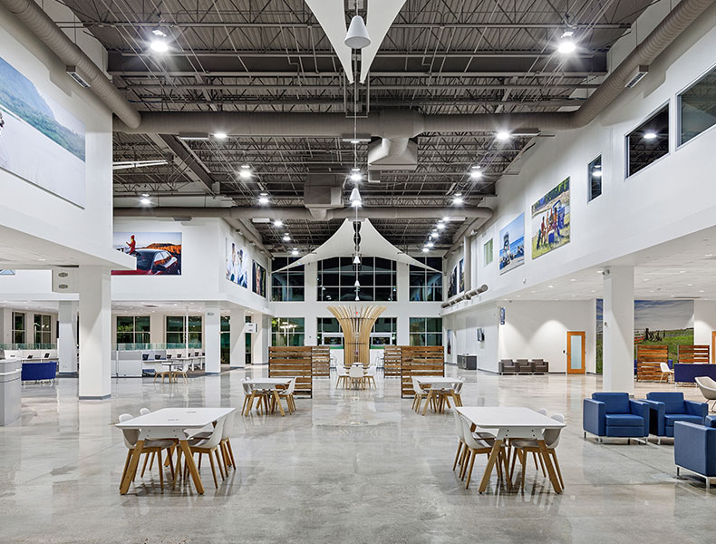 An expansive showroom showcasing an array of tables and chairs, designed for a relaxing shopping experience.