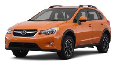 Image shows an orange Subaru Crosstrek on a white background.