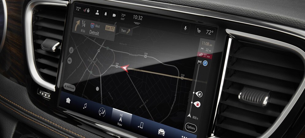 Chrysler Pacifica interior highlighting the in-dash navigation system.