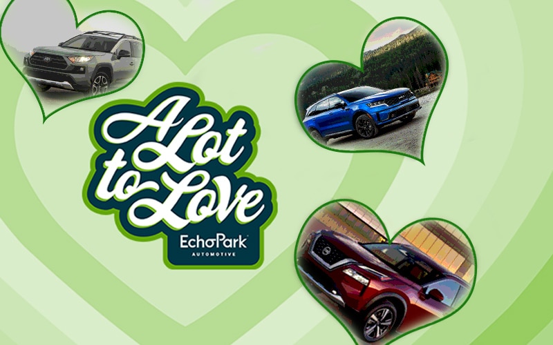 A composite image with three heart-shaped car images and text that reads A lot to Love.