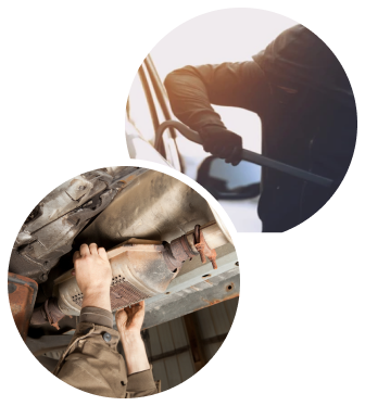 A close-up of a car wheel on a tow truck & a woman getting into a car with her suitcase.