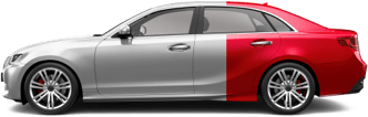 Image of a sedan colored 3/4 silver & 1/4 red indicating the total loss protection coverage providing protection from the unexpected.